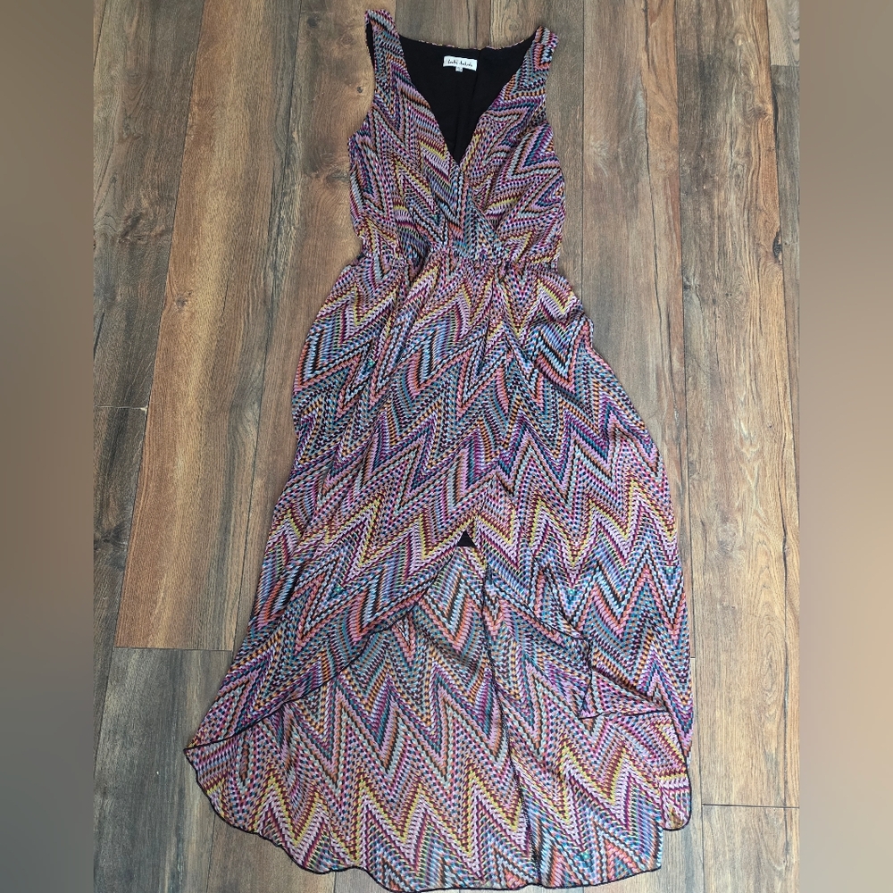 Lady Dutch Multicolor Chevron Waterfall Slit Flowy Dress